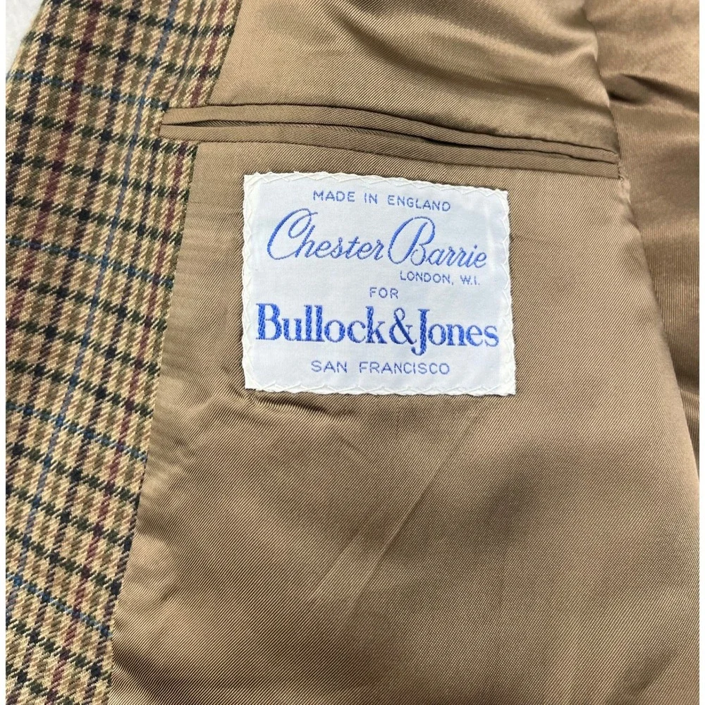 Chester Barrie Blazer Mens 46L Brown Cashmere Glen Plaid Sport Coat England